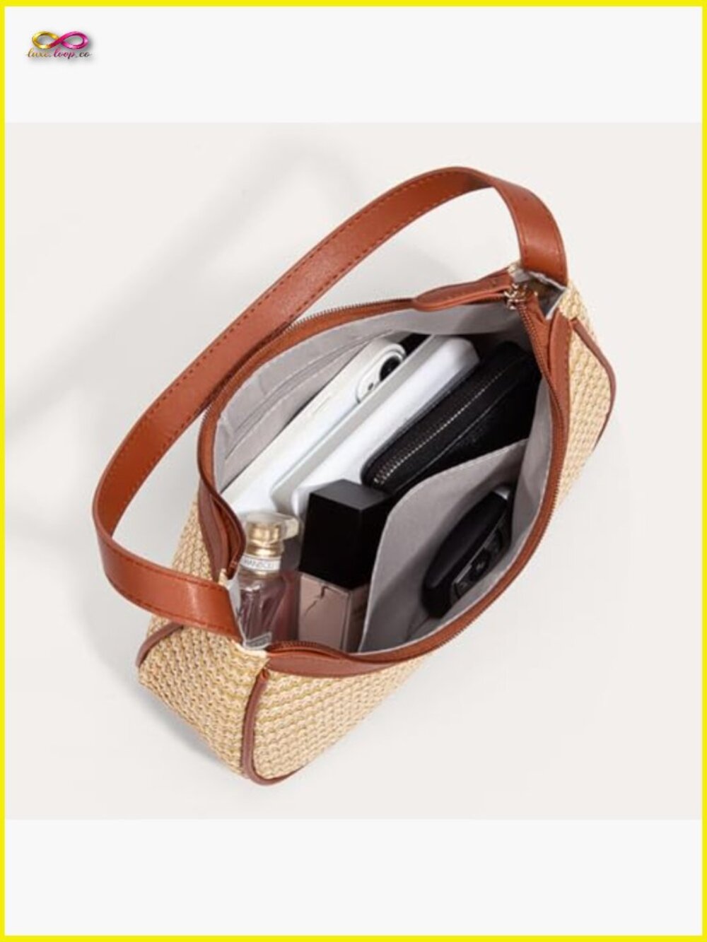 Woven Straw Underarm Bag Lightweight Minimalist Hobo Crossbody Phone Wallet - Picture 5 of 7